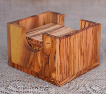 Set of 12 Coasters in a square holder olive wood