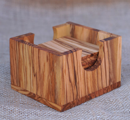 Set of 12 Coasters in a square holder olive wood