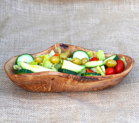 Handmade French bread basket, rustic wooden bowls made of olive wood, wooden bread basket for serving live edge