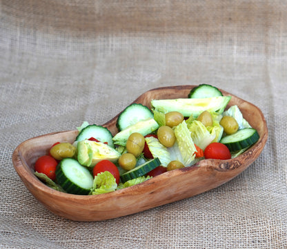 Handmade French bread basket, rustic wooden bowls made of olive wood, wooden bread basket for serving live edge