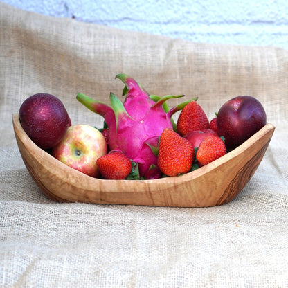 Hand-Carved Olive Wood Fruit Basket | Handcrafted Wooden Bowl with Handle