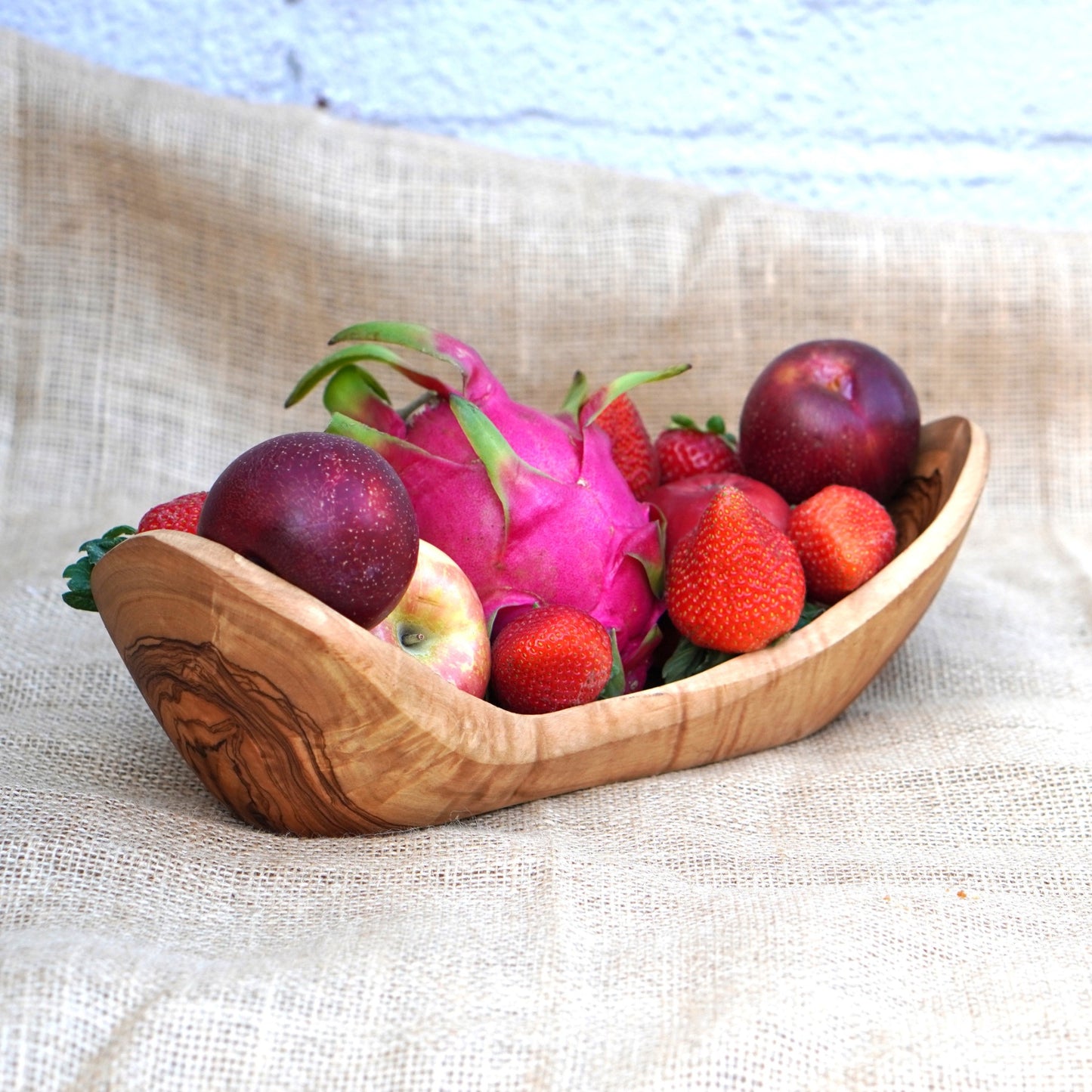 Hand-Carved Olive Wood Fruit Basket | Handcrafted Wooden Bowl with Handle