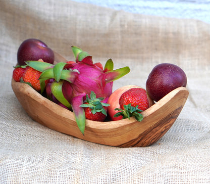 Hand-Carved Olive Wood Fruit Basket | Handcrafted Wooden Bowl