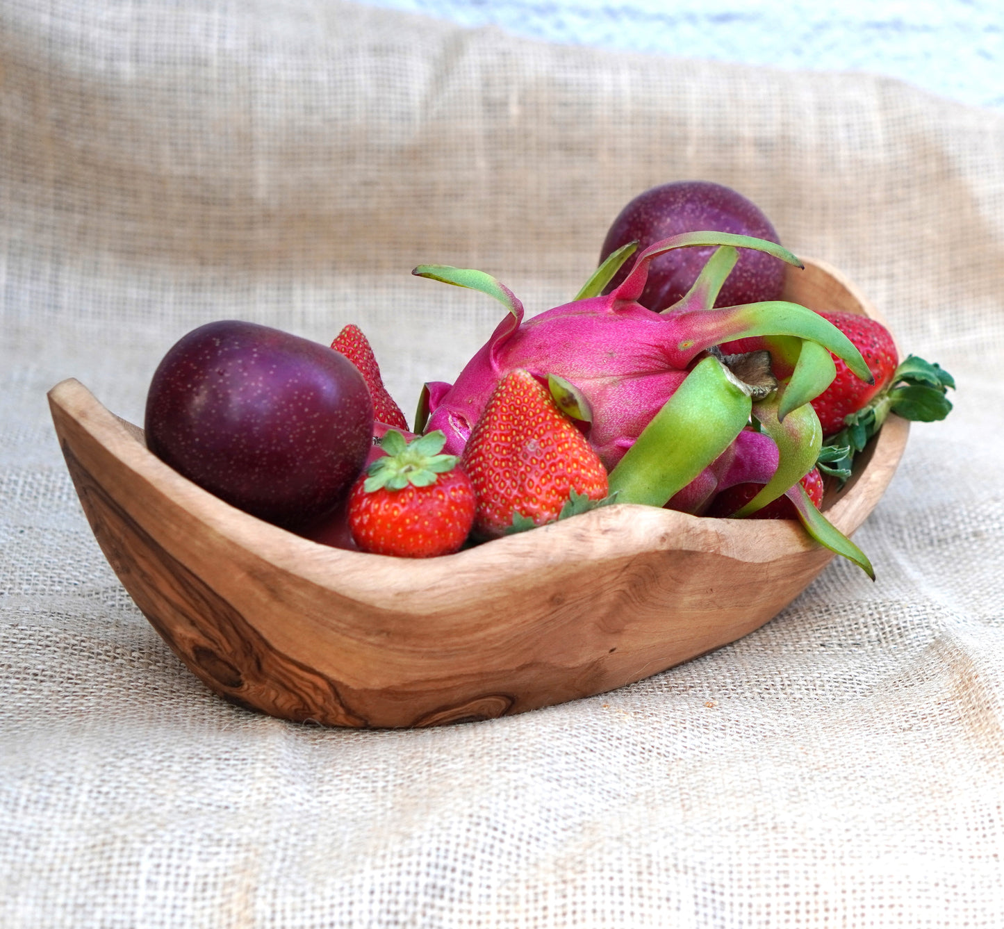 Hand-Carved Olive Wood Fruit Basket | Handcrafted Wooden Bowl