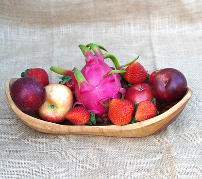 Hand-Carved Olive Wood Fruit Basket | Handcrafted Wooden Bowl