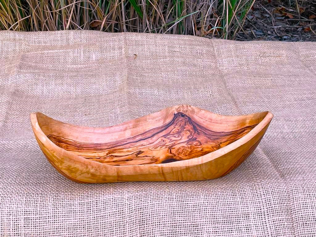 Handmade French bread basket, rustic wooden bowls made of olive wood, wooden bread basket for serving live edge