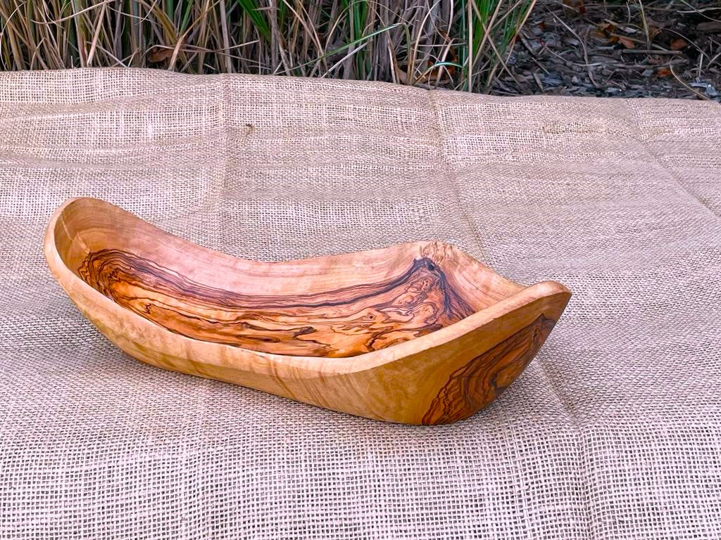 Handmade French bread basket, rustic wooden bowls made of olive wood, wooden bread basket for serving live edge