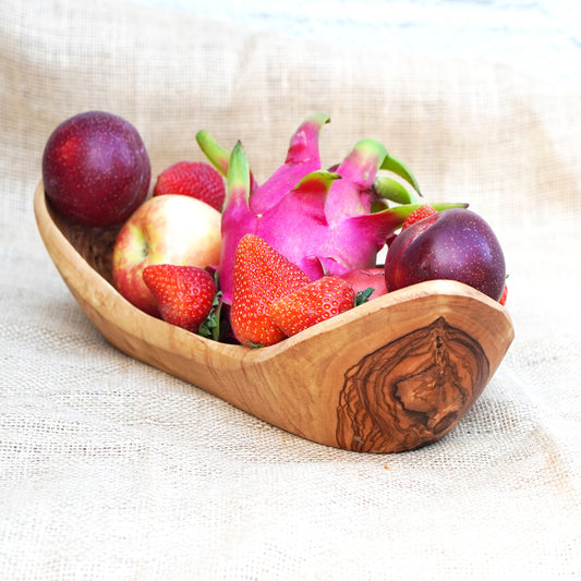 Hand-Carved Olive Wood Fruit Basket | Handcrafted Wooden Bowl