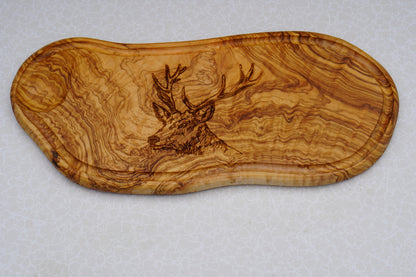 Olive wood Charcuterie board With a Beautiful deer engraving