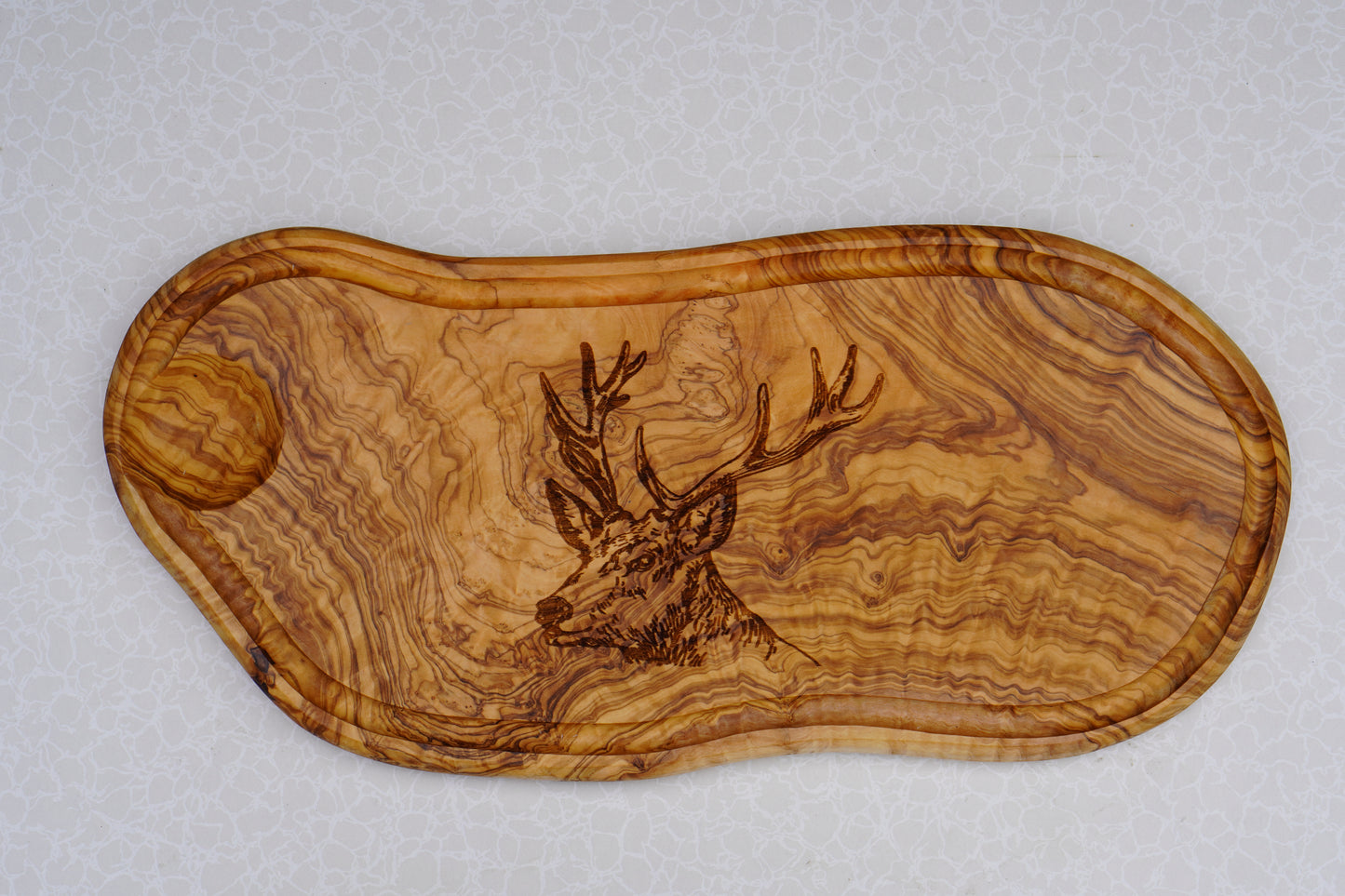 Olive wood Charcuterie board With a Beautiful deer engraving