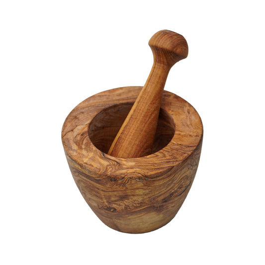Olive Wood Mortar and Pestle with Smooth Structure, Natural wood Grain